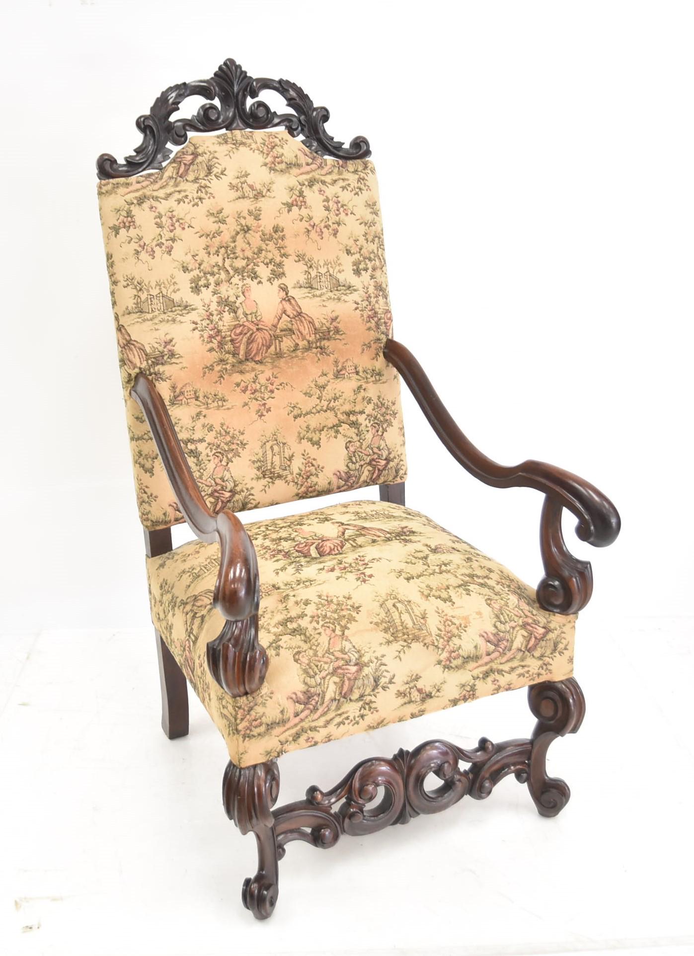 ANTIQUE CARVED WALNUT TAPESTRY THRONE CHAIR (1 of 15)