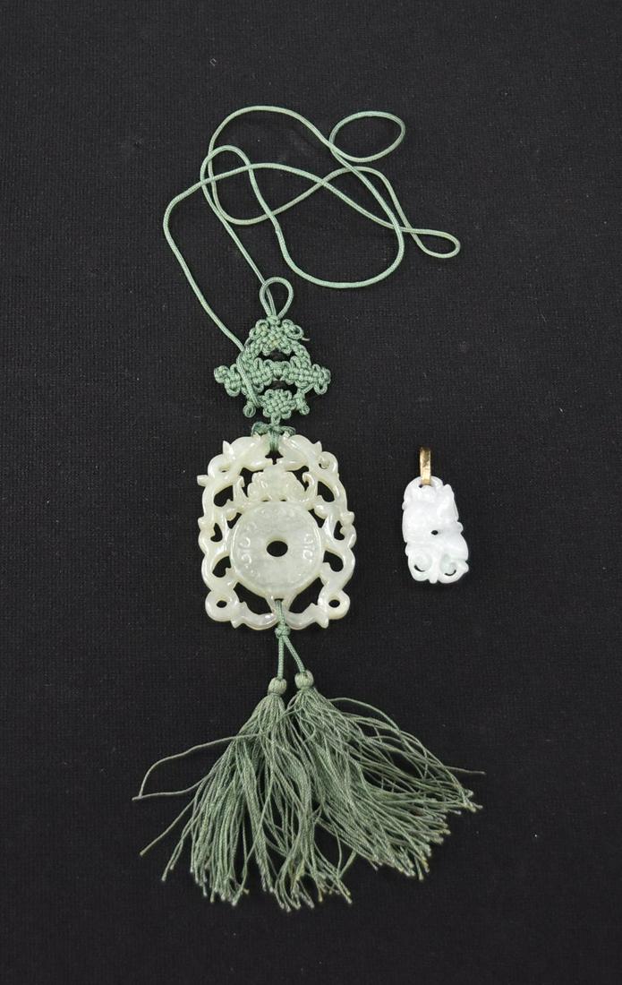 (2) CHINESE CARVED JADE PENDANTS: LARGEST IS 1 3/4" x 2 1/2"