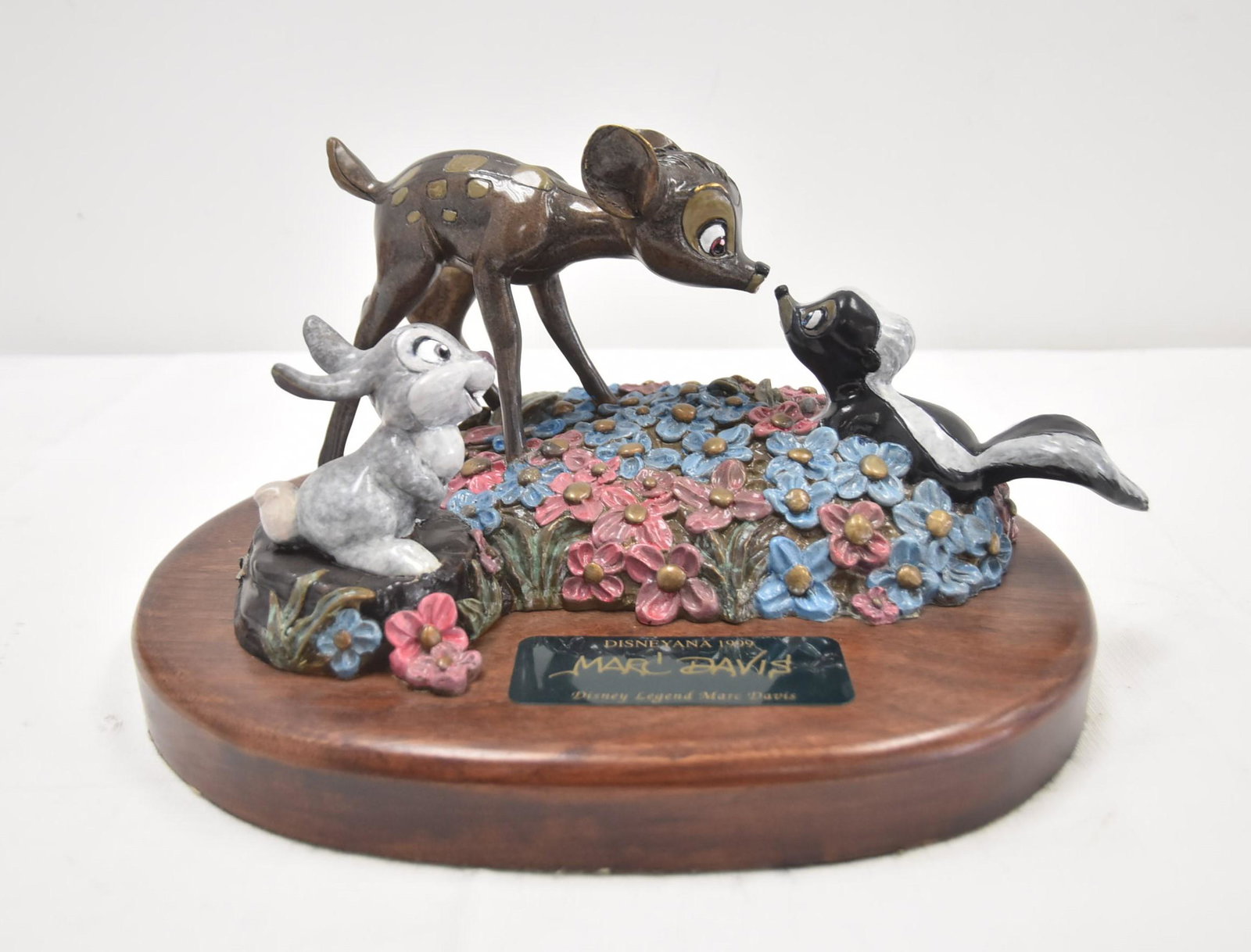 DISNEY MARC DAVIS BAMBI & THUMPER BRONZE: DISNEYANA Rare Bronze casting titled â€˜He Can Call Me Flowerâ€™ by prominant animator Marc Davis (1913-2000), sculpted by Bruce Lau. The bronze was produced for the 1999 Disney World Disneya