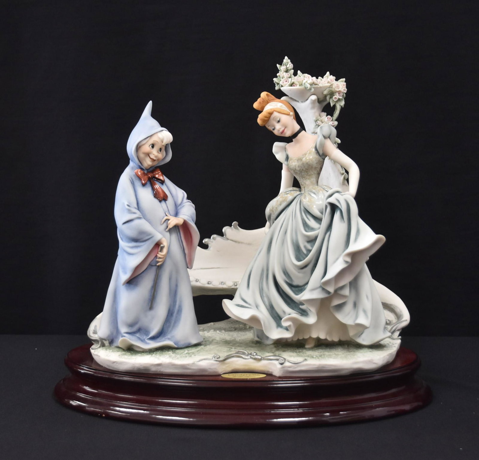 GUISEPPE ARMANI CINDERELLA SCULPTURE: 50th ANNIVERSARY WDCC DISNEYANA Giuseppe Armani Cinderella & Fairy Godmother Walt Disney figurine #1421C. Numbered 363/975 ; SIGNED IN INK - 14" x 9" x 13" OVERALL