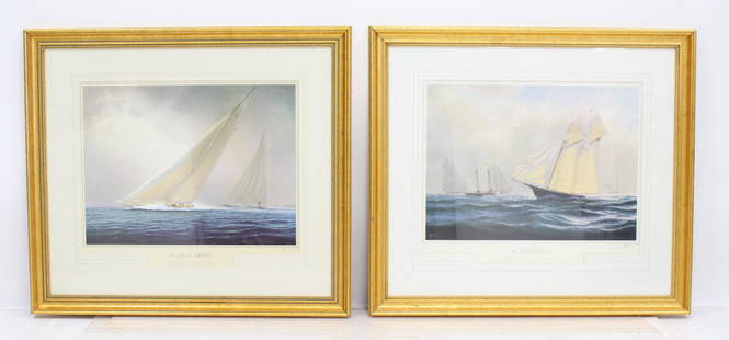 (Pr) FRAMED & MATTED AMERICA'S CUP SAILING PRINTS: (Pr) TIM THOMPSONS AMERICA'S CUP SAILING PRINTS FROM THE PAINTINGS OF THE AMERICA'S CUP BY TIM THOMPSON / "THE GREAT YACHTS" SAILING PRINT FROM TIM THOMPSONS SERIES "THE GREAT YACHTS ; PUBLISHED BY AS