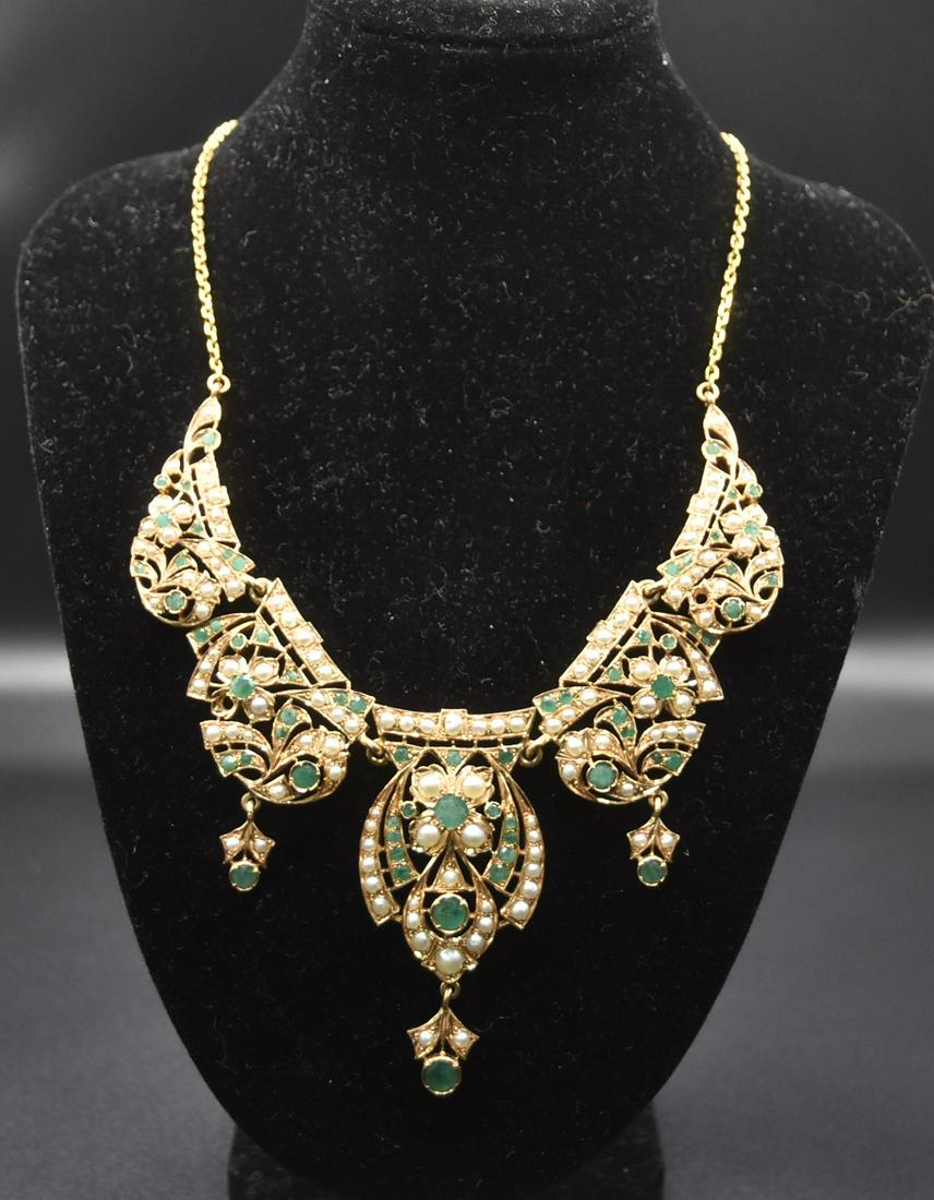 14kt EMERALD & SEED PEARL BIB STYLE NECKLACE (1 of 19)