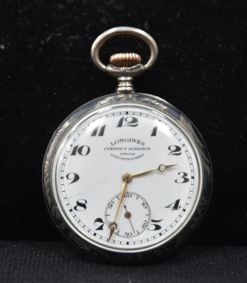 LONGINES 900 SILVER OPEN FACE SILVER POCKET WATCH (1 of 9)
