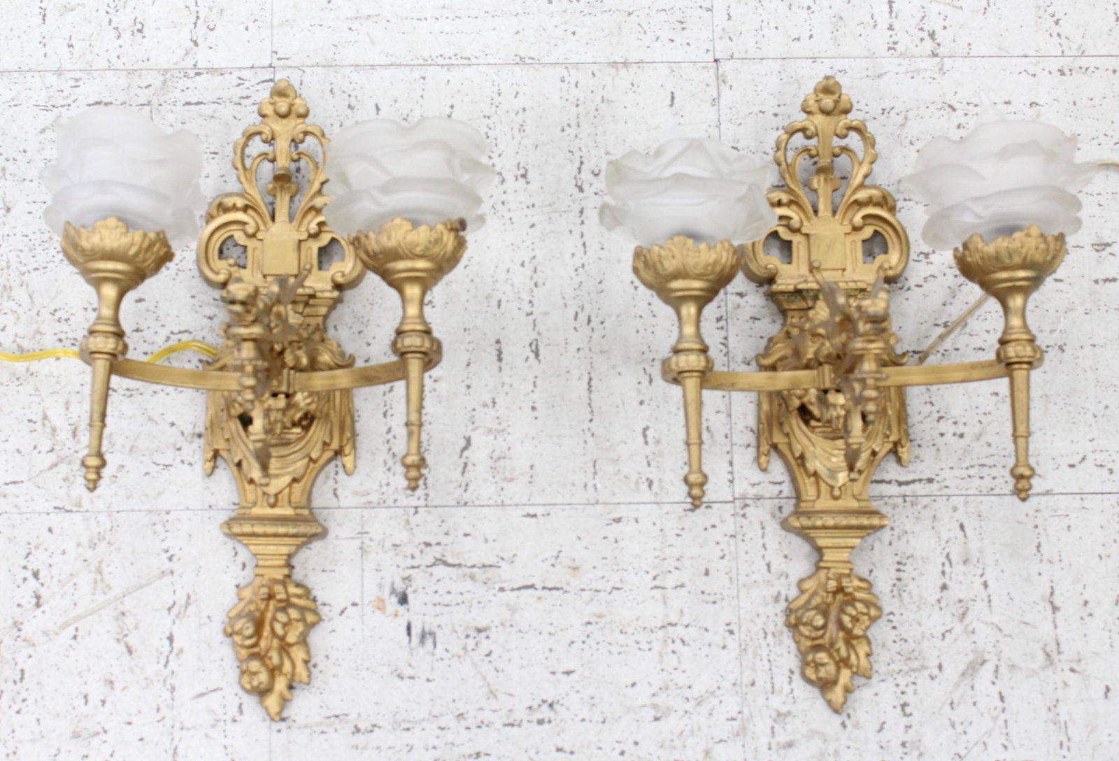 (Pr) 2-LIGHT VICTORIAN BRONZE DRAGON SCONCES (1 of 9)