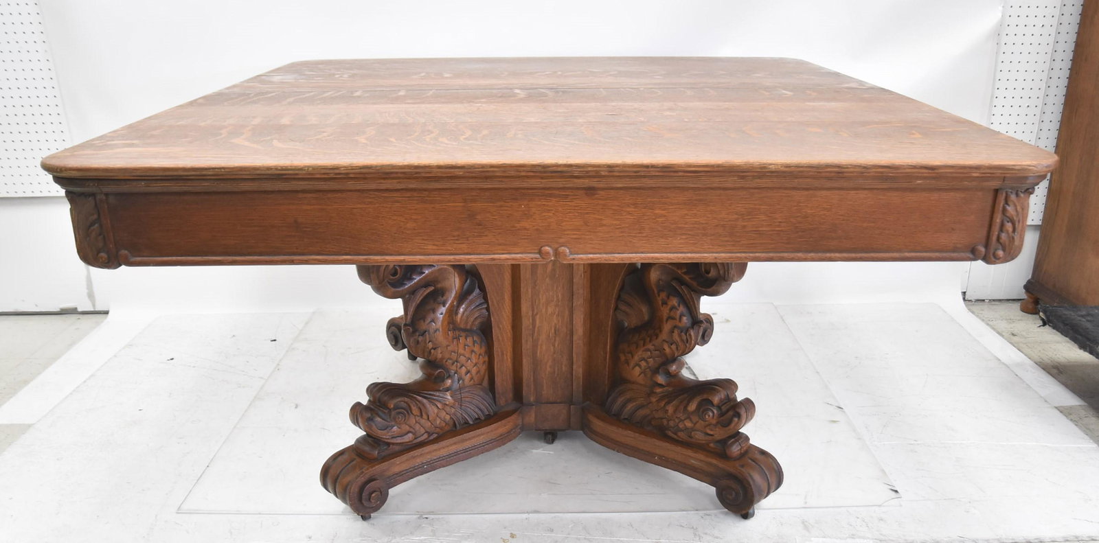 TIGER OAK DOLPHIN BASE DINING TABLE (1 of 16)