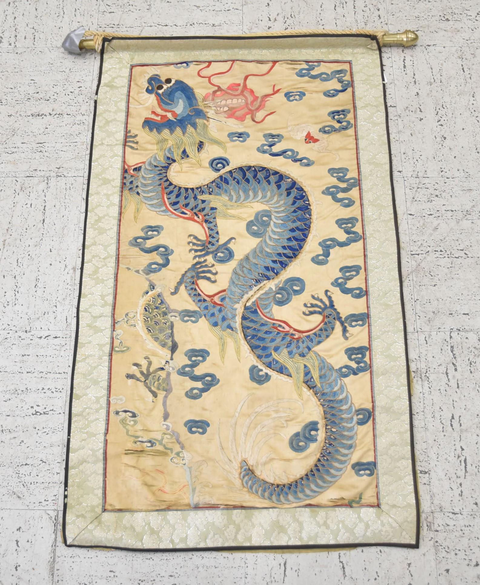 CHINESE SILK NEEDLE WORK WITH DRAGON (1 of 12)