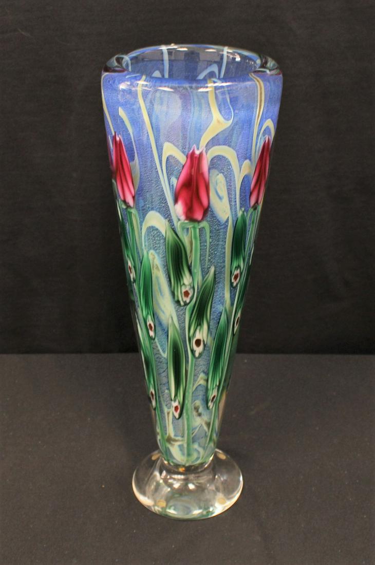 LARGE VANDERMARK FLORAL ART GLASS VASE (1 of 9)