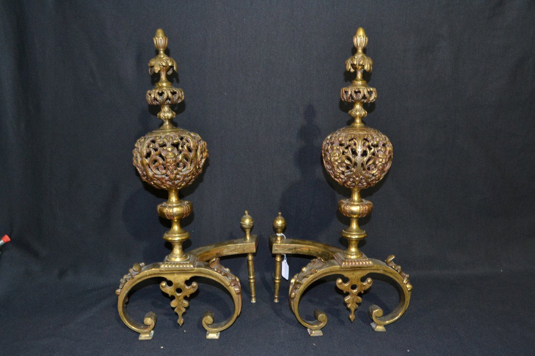 (Pr) FIGURAL BRONZE ANDIRONS - 11" x 9" x 24": (Pr) FIGURAL BRONZE ANDIRONS - 11" x 9" x 24"