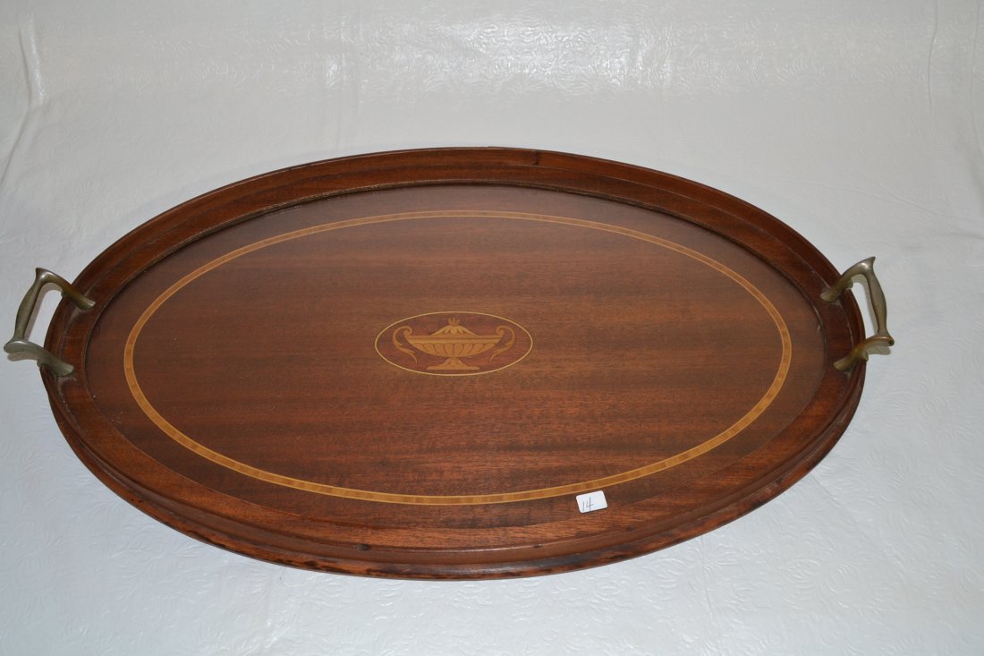 INLAID MAHOGANY BUTLERS TRAY: INLAID MAHOGANY BUTLERS TRAY