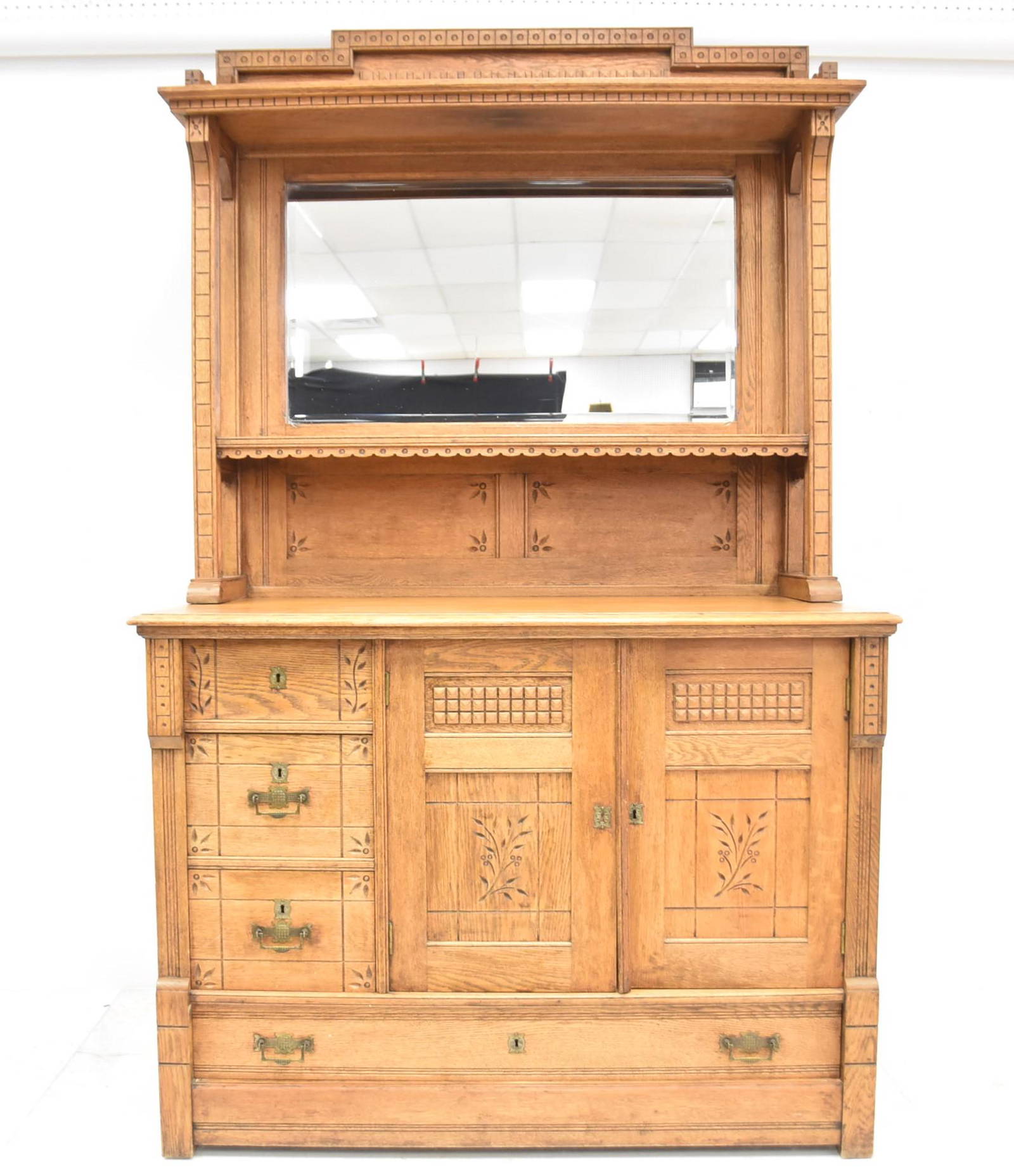 Unusual Form Oak Hutch With Mirror Auction