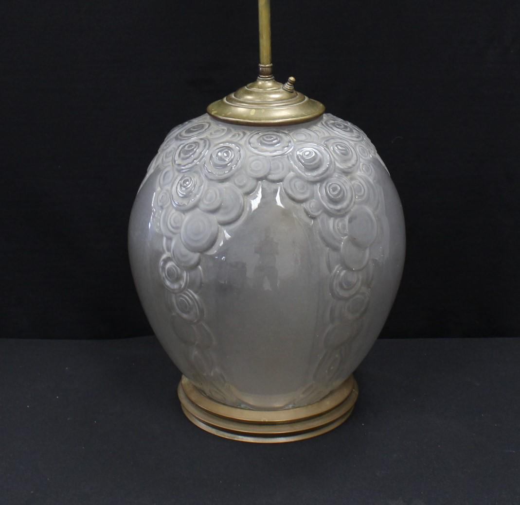 LARGE ANDRE HUNEBELLE , ART DECO LAMP: LARGE ANDRE HUNEBELLE ART DECO VASE , MOUNTED AS LAMP VASE IS 10 1/2" x 12 1/2" ; 10 1/2" x 28" OVERALL