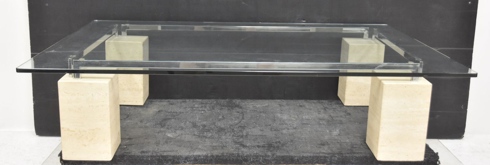 MID CENTURY MODERN TRAVERTINE & GLASS TABLE (1 of 19)