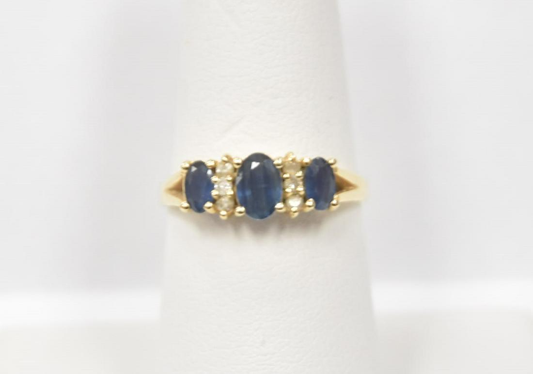 14kt DIAMOND & SAPPHIRE RING: 14kt (6) DIAMOND & (3) SAPPHIRE RING - SIZE 7 1/2 ; 3.08grams