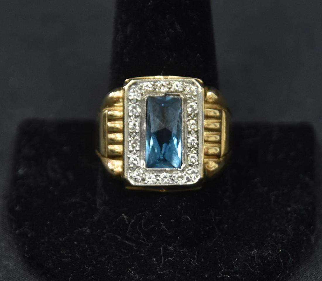 14kt BLUE TOPAZ & DIAMOND MANS RING - SIZE 11 1/2: 14kt BLUE TOPAZ & DIAMOND MENS RING - 11.55grams ; SIZE 11 1/2