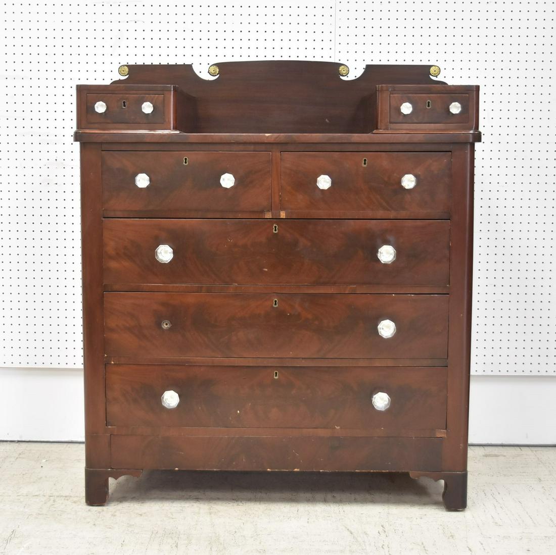 19thC EMPIRE MAHOGANY CHEST DRESSER: 42" x 19" x 47"