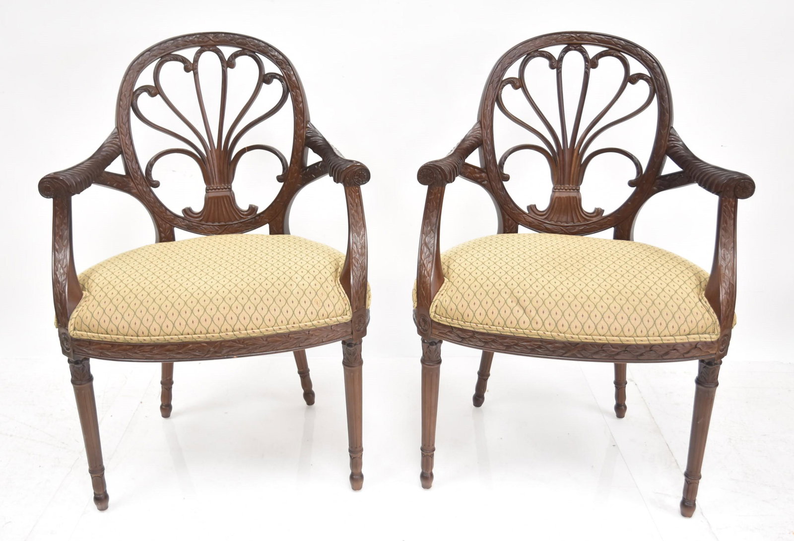 (Pr) DECORATIVE ARM CHAIRS: (Pr) CONTEMPORARY ARM CHAIRS WITH SPIDER WEB BACK - 25" x 20" x 33"