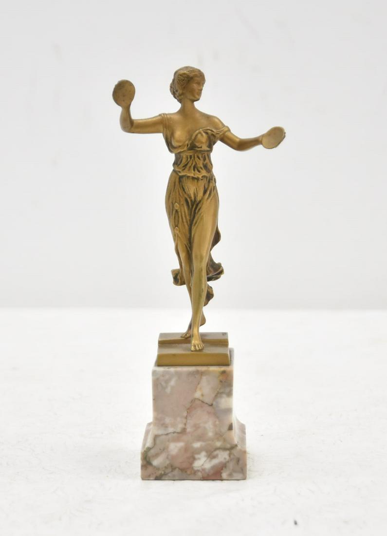 GEORGES MORIN , CABINET BRONZE: GEORGES MORIN (1874-1950) CABINET SIZE BRONZE WOMAN ON MARBLE BASE , SIGNED MORIN - 2" x 1 1/2" x 7"