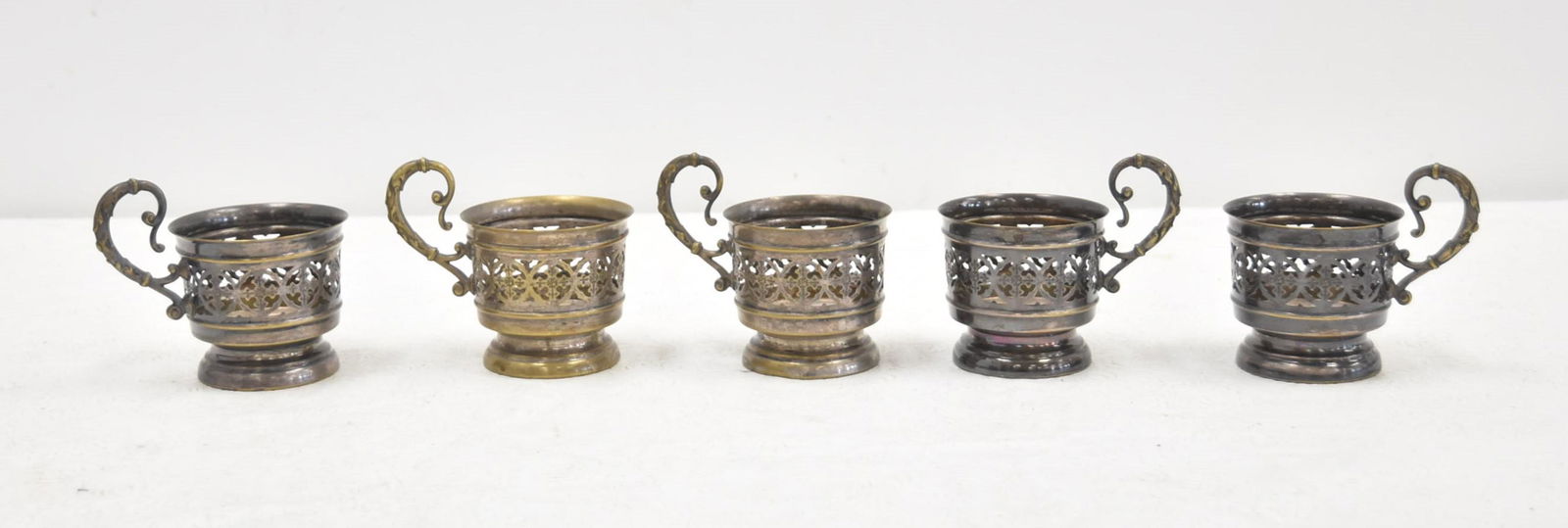 (5) SILVER PLATE CUP HOLDERS: (5) SILVER PLATE CUP HOLDERS