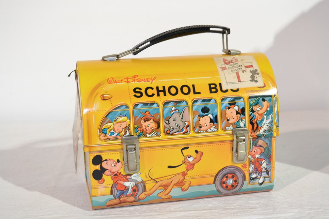 WALT DISNEY SCHOOL BUS LUNCH BOX WITH: ORIGINAL THERMOS & LABEL
