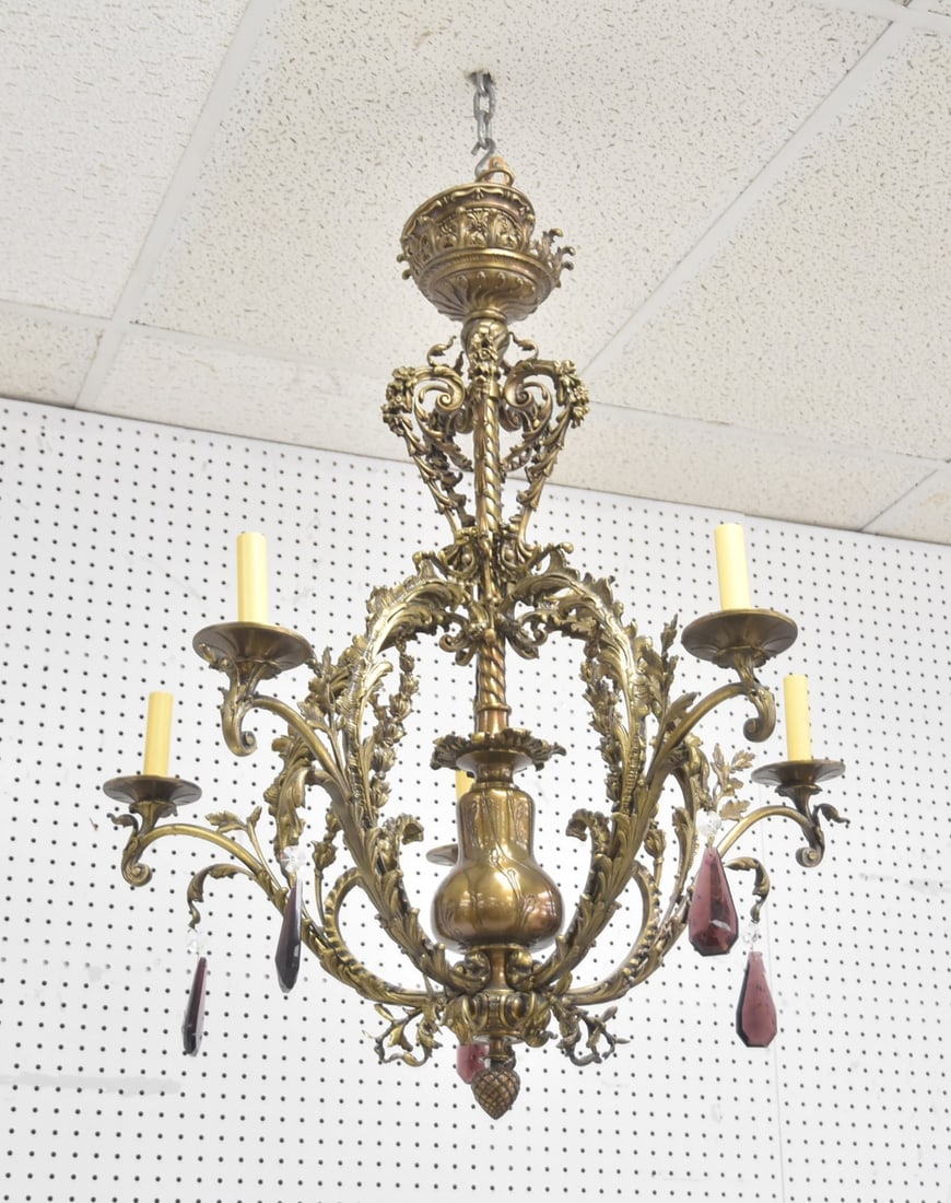 BRONZED PATINATED 5-ARM CHANDELIER (1 of 11)