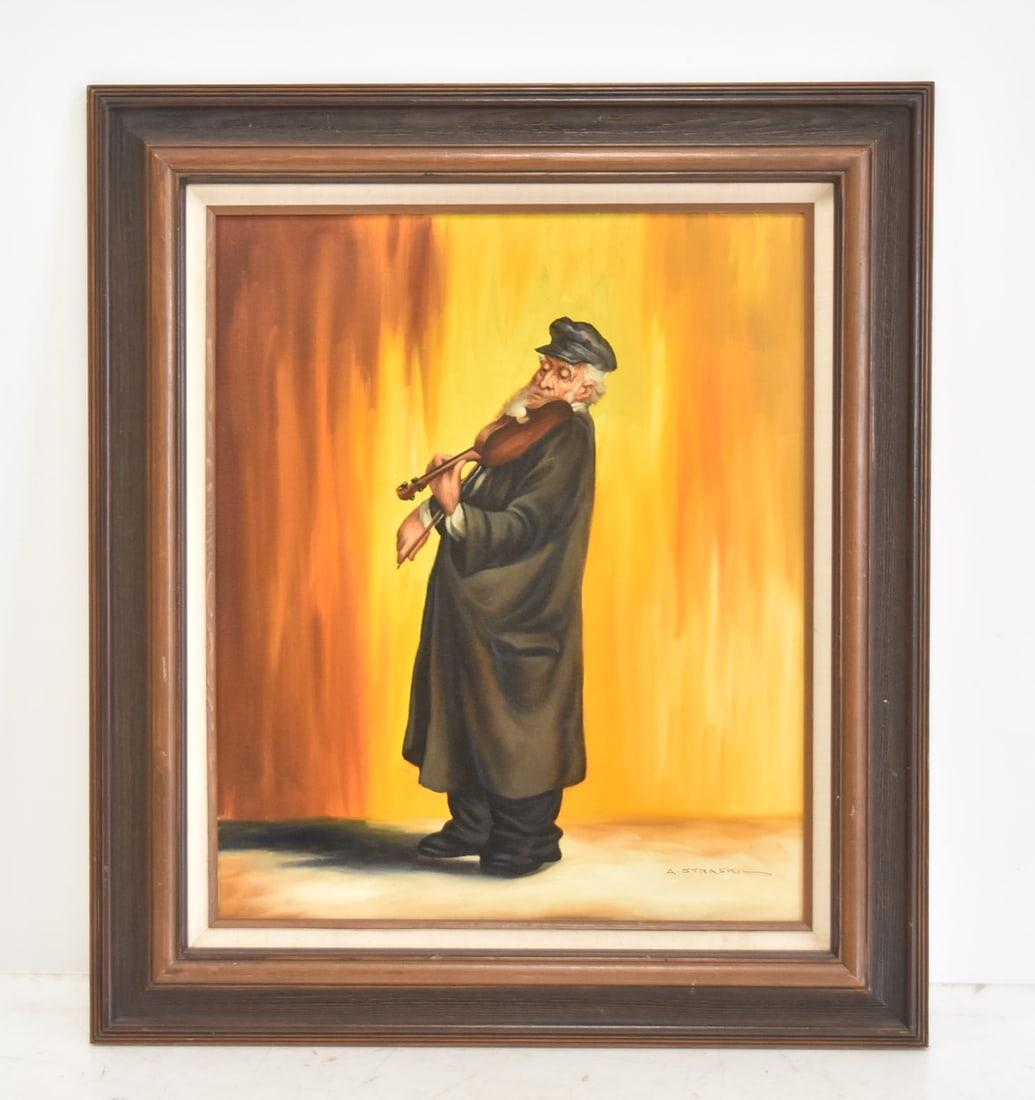 ABRAHAM STRASKI , RABBI OIL ON CANVAS: ABRAHAM STRASKI (POLAND, 1903-1987) JUDAICA OIL ON CANVAS VIOLINIST , SIGNED A STRASKI - 20" x 24" ; 28" x 32"