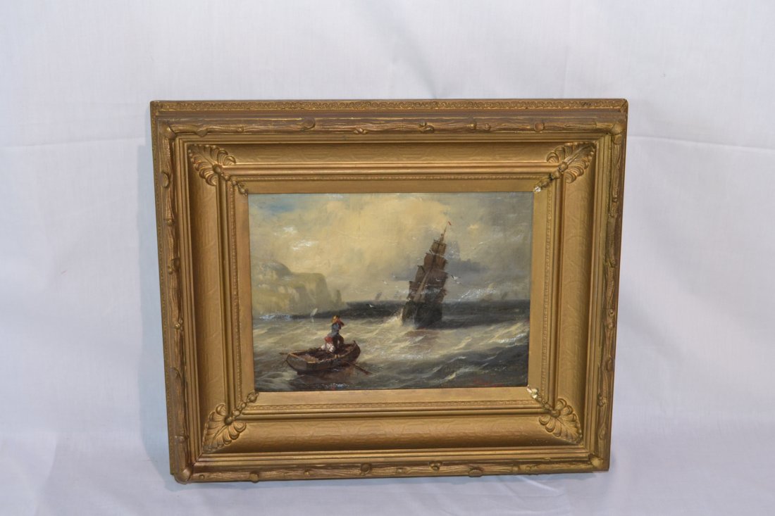 19thC OIL ON CANVAS SHIP AT SEA SIGNED COOK 1875: 13 1/4" x 10" , 20 1/4" x 17" OVERALL