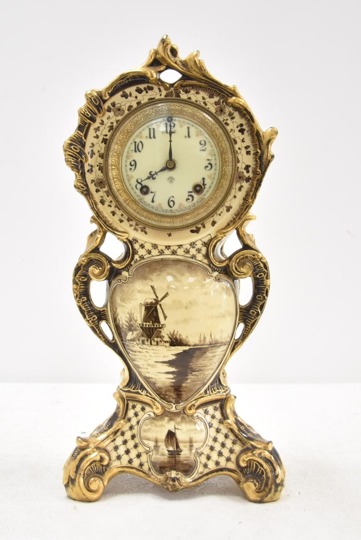 ROYAL BONN DELFT PORCELAIN MANTLE CLOCK (1 of 13)