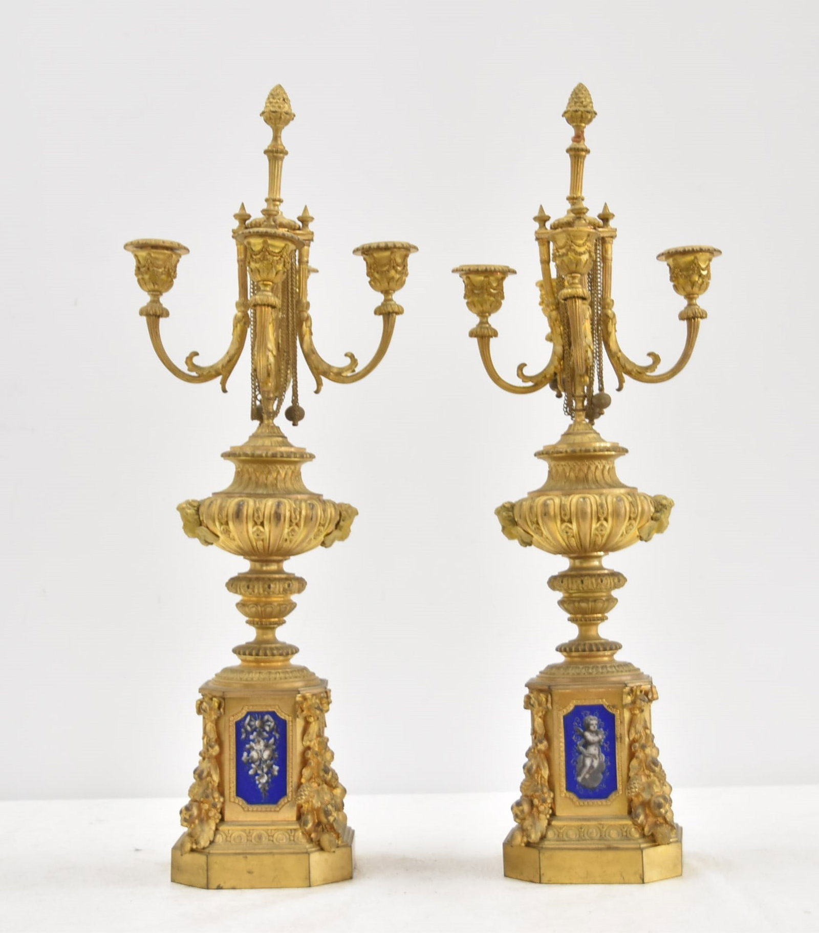(Pr) FRENCH BRONZE & PORCELAIN CANDELABRAS (1 of 11)