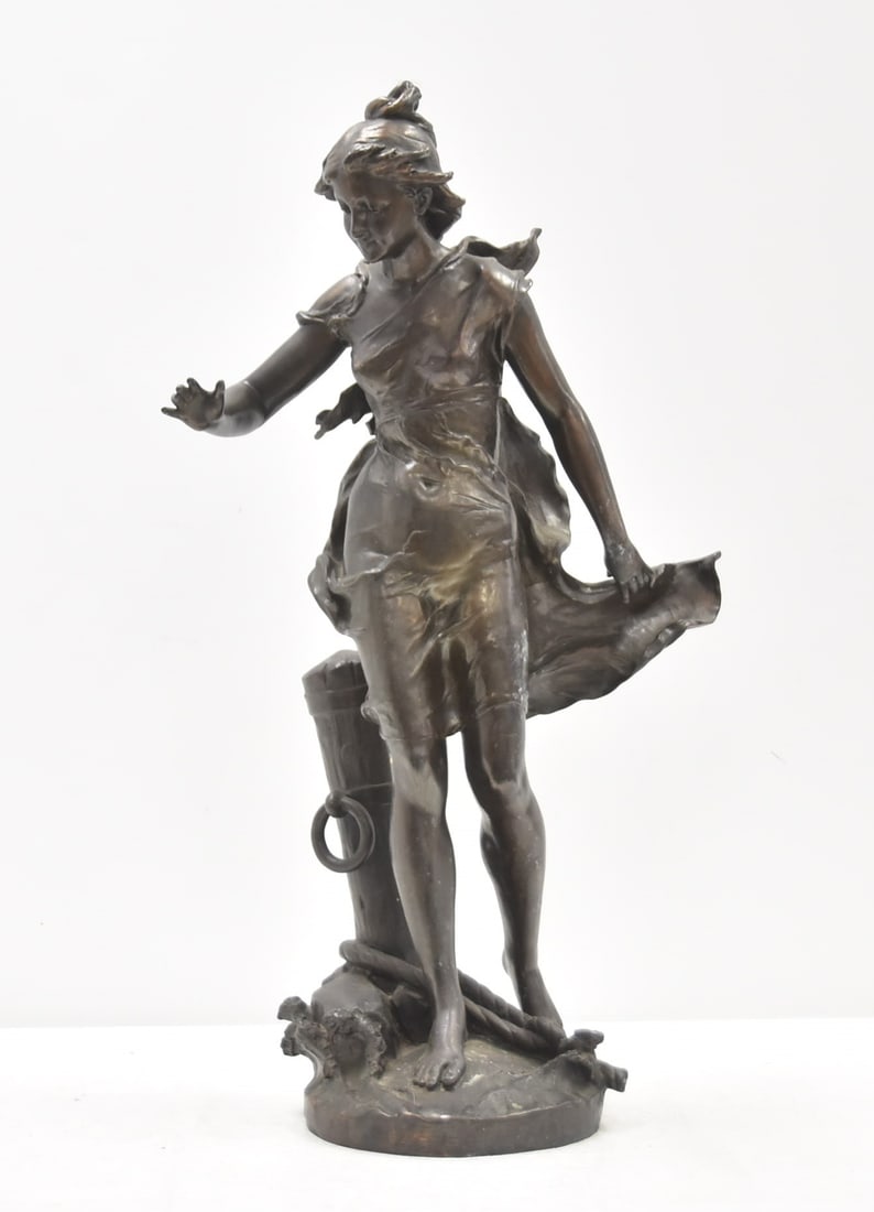 ERNEST FERRAND WHITE METAL STATUE OF WOMAN (1 of 14)