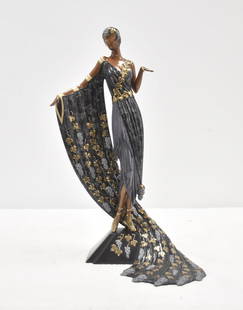 ERTE BRONZE "L'AMOUR de VIN": ERTE (RUSSIAN/FRENCH, 1892-1990) COLD PAINTED BRONZE WOMAN WEARING LONG DRESS BEARING WINE GRAPES & LEAVES , SIGNED ERTE , ErtÃ© (Romain de Tirtoff), Russian/French (1892-1990). Limited