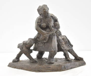 LASZLO MOSCOVITS , BRONZE "REFUGEE FAMILY": LASZLO MOSCOVITZ ; MOSCOVITS ; MODERNIST BRONZE GROUPING MOTHER WITH CHILDREN , TITLED "REFUGEE FAMILY" , 1959 - 23