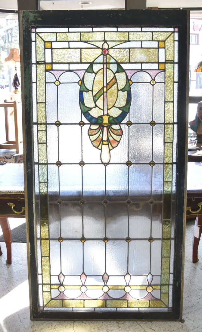 LARGE ANTIQUE MULTI COLOR STAINED GLASS WINDOW (1 of 16)
