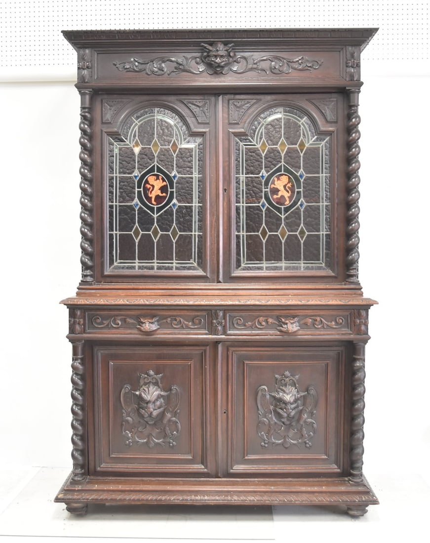 ANTIQUE OAK LEADED GLASS HUTCH (1 of 20)