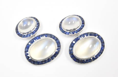 (Pr) 18kt MOONSTONE & SAPPHIRE CUFFLINKS