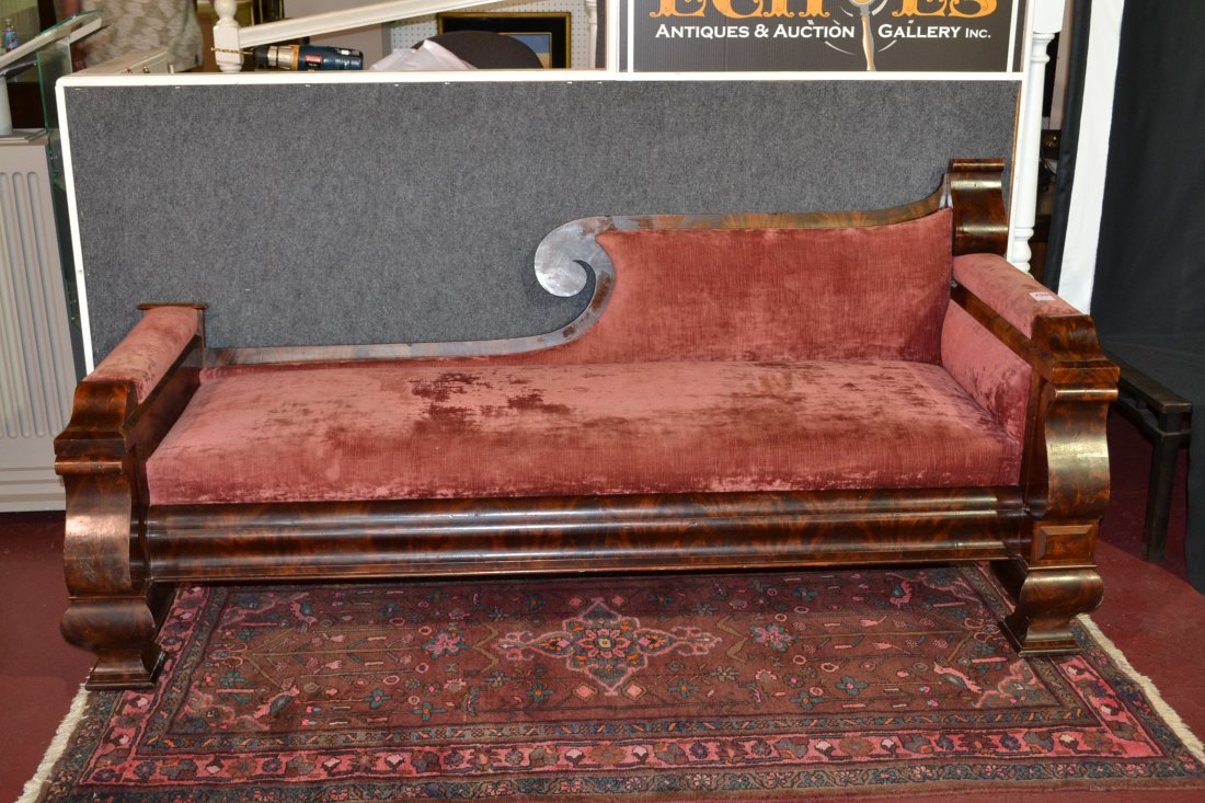 19thC CLASSICAL MAHOGANY RECAMIER: 19thC CLASSICAL MAHOGANY RECAMIER - 76" x 28" x 36"