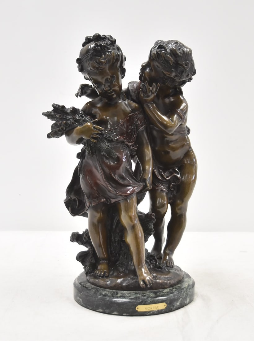 BRONZE DOUBLE MOREAU FIGURE: AFTER MOREAU DOUBLE BRONZE FIGURE OF PUTTIS - 10" x 18"