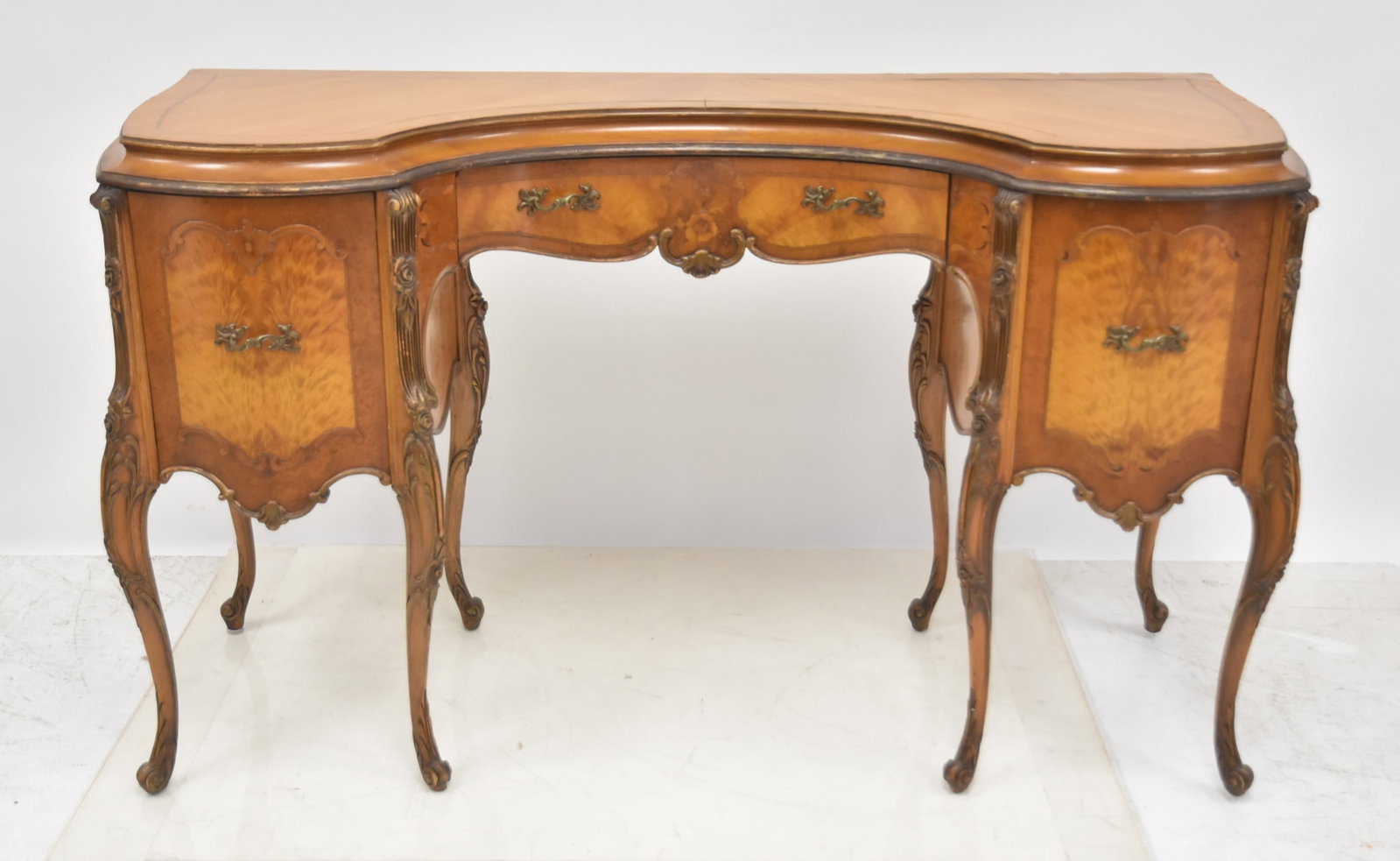 FRENCH STYLE VANITY WITH INLAID FLOWERS: FRENCH STYLE VANITY DRESSING TABLE WITH INLAID FLOWERS - 51" x 17" x 31"