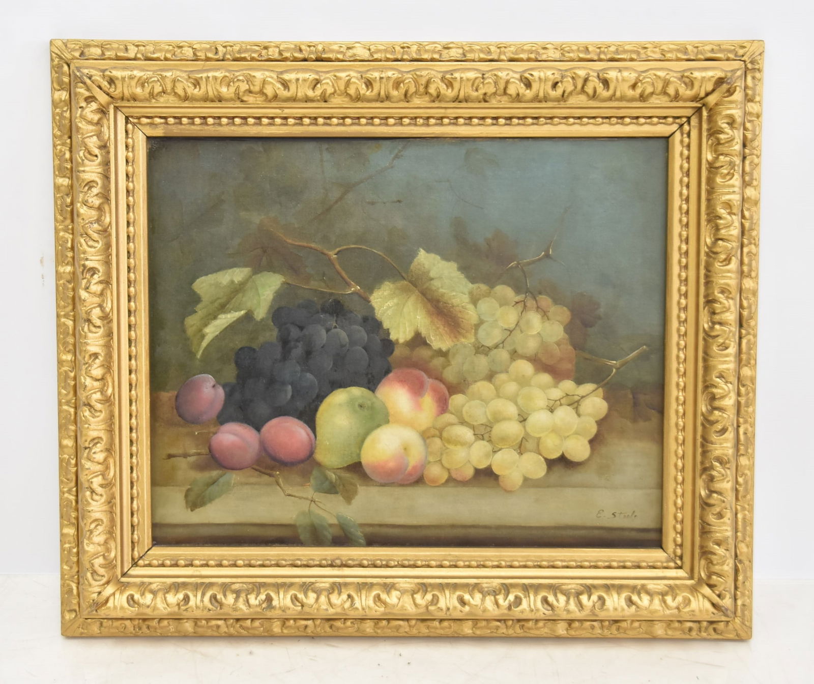 EDWIN STEELE , OIL ON CANVAS FRUIT LIFE STUDY: EDWIN STEELE (UNITED KINGDOM, 1837-1898) OIL ON CANVAS FRUIT STILL LIFE , SIGNED EDWIN STEELE , SET IN PERIOD GILTWOOD FRAME - OIL IS 19 1/2" x 16 1/2" , OVERALL FRAMED IS 26" x 23"