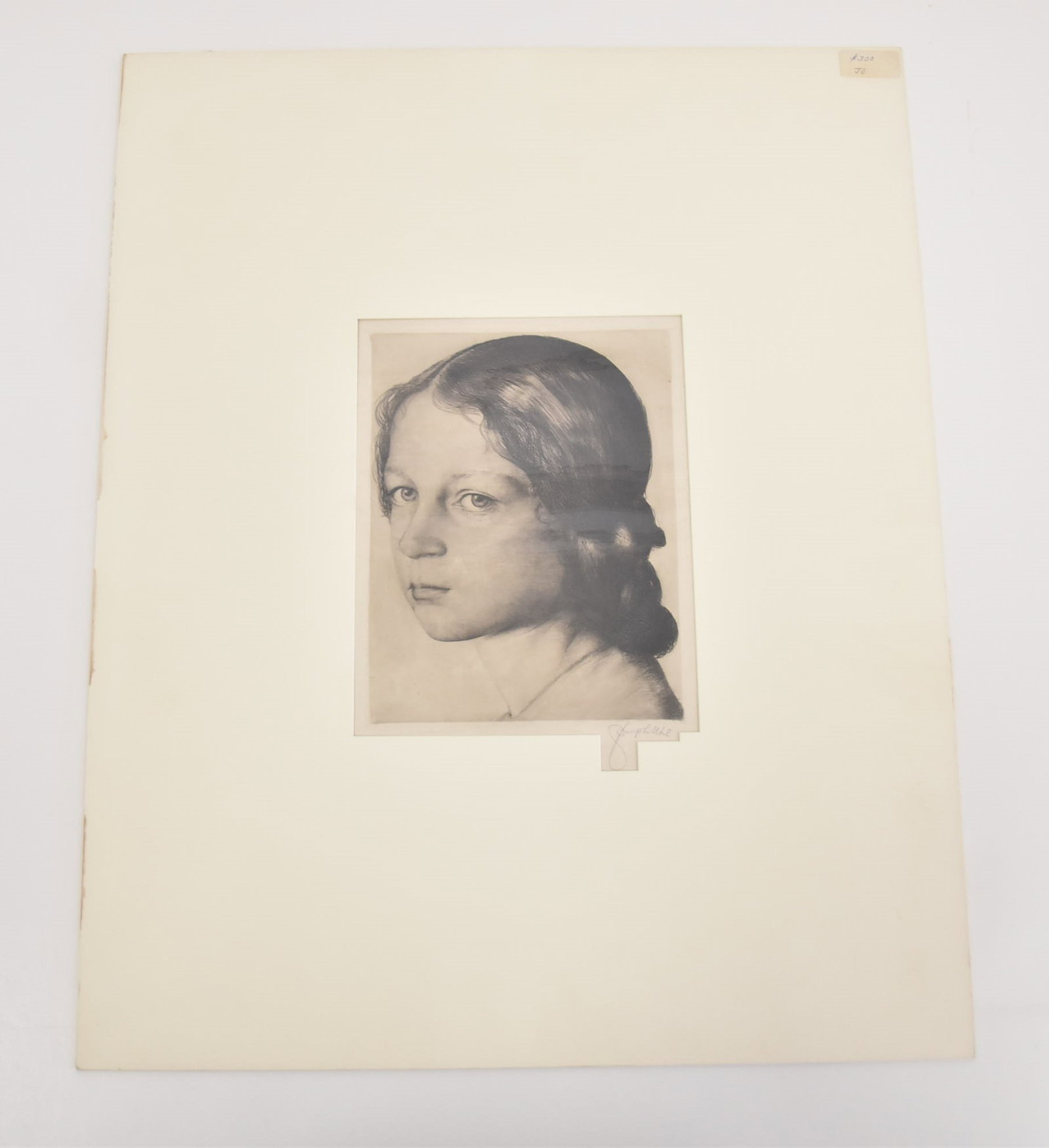 JOSEPH UHL , PORTRAIT ETCHING OF "MARION": JOSEPH UHL (GERMAN,AMERICAN -1877-1945) ORIGINAL ETCHING ON WOVE PAPER , SIGNED JOS UHL - IMAGE SIZE IS 6" x 8 1/2" ; 16" x 20" OVERALL