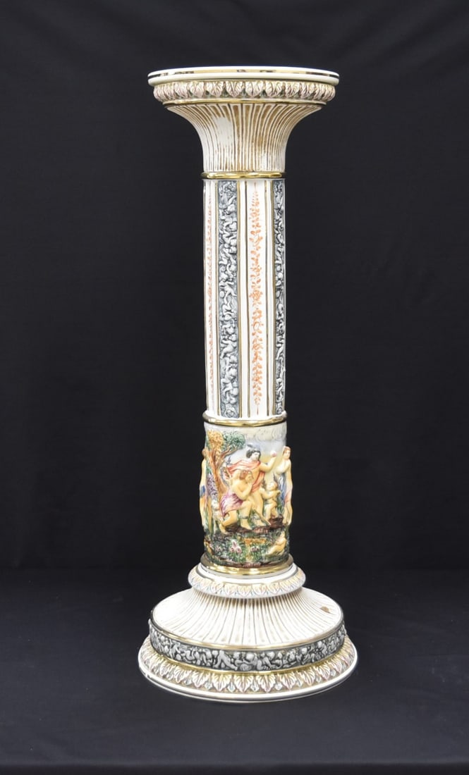 CAPODIMONTE PORCELAIN PEDESTAL: CAPODIMONTE , ITALY PORCELAIN PEDESTAL - 12" cx 34"