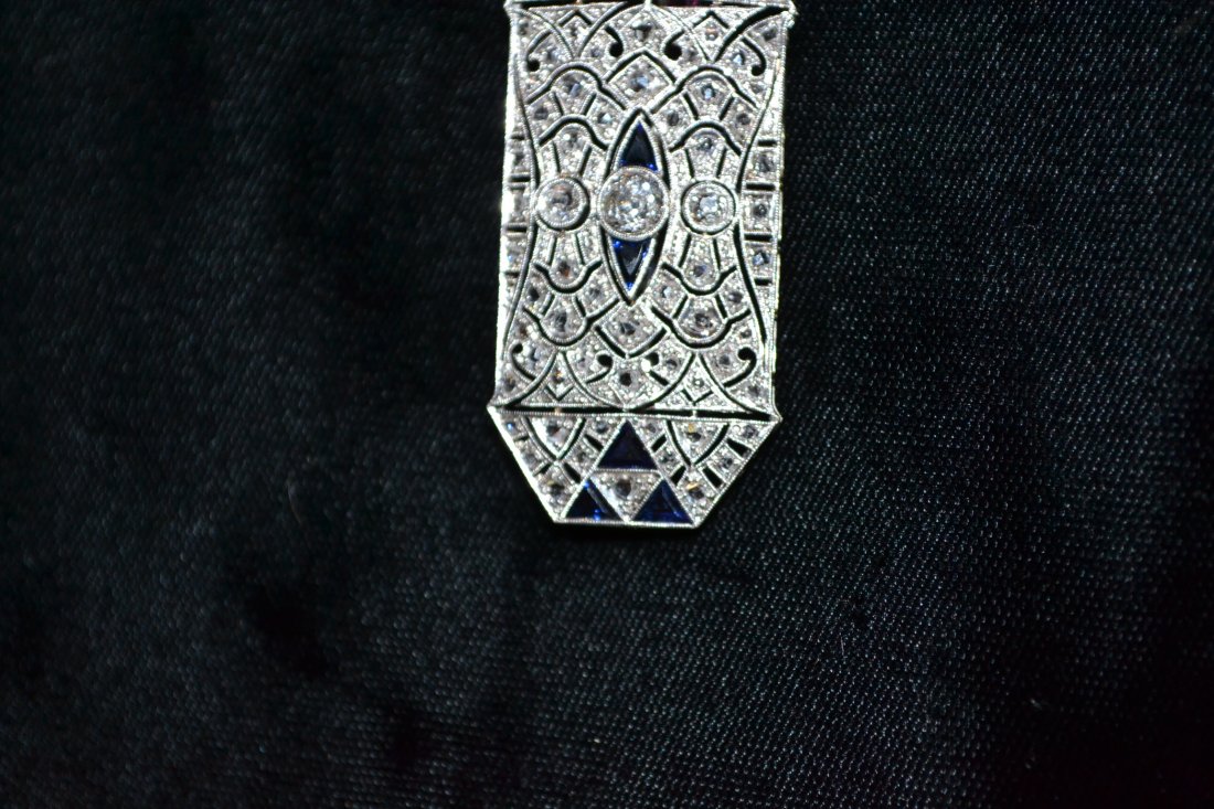 18kt GEORGIAN DIAMOND & SAPPHIRE PIN - 5.4dwt ; - 3