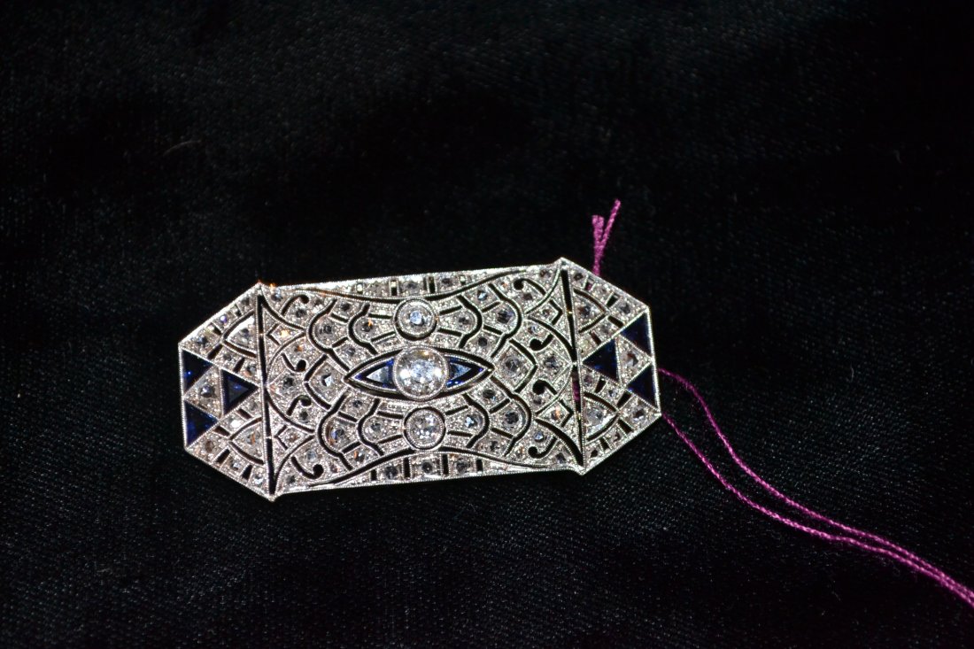 18kt GEORGIAN DIAMOND & SAPPHIRE PIN - 5.4dwt ; - 4