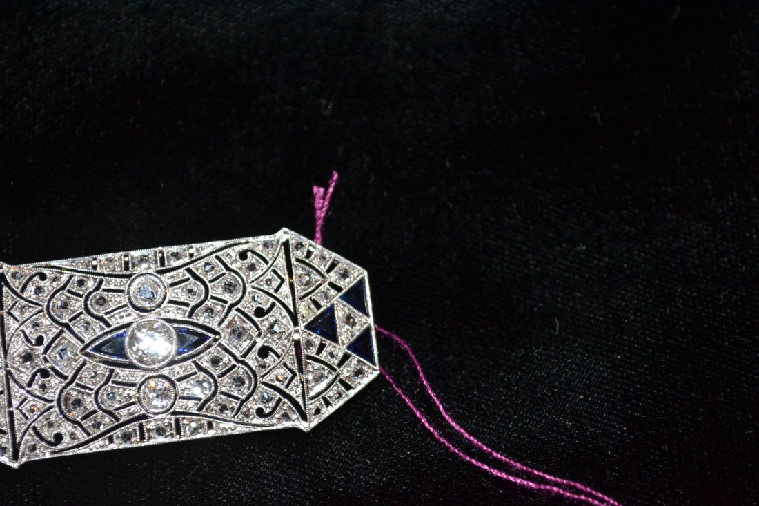 18kt GEORGIAN DIAMOND & SAPPHIRE PIN - 5.4dwt ; - 5