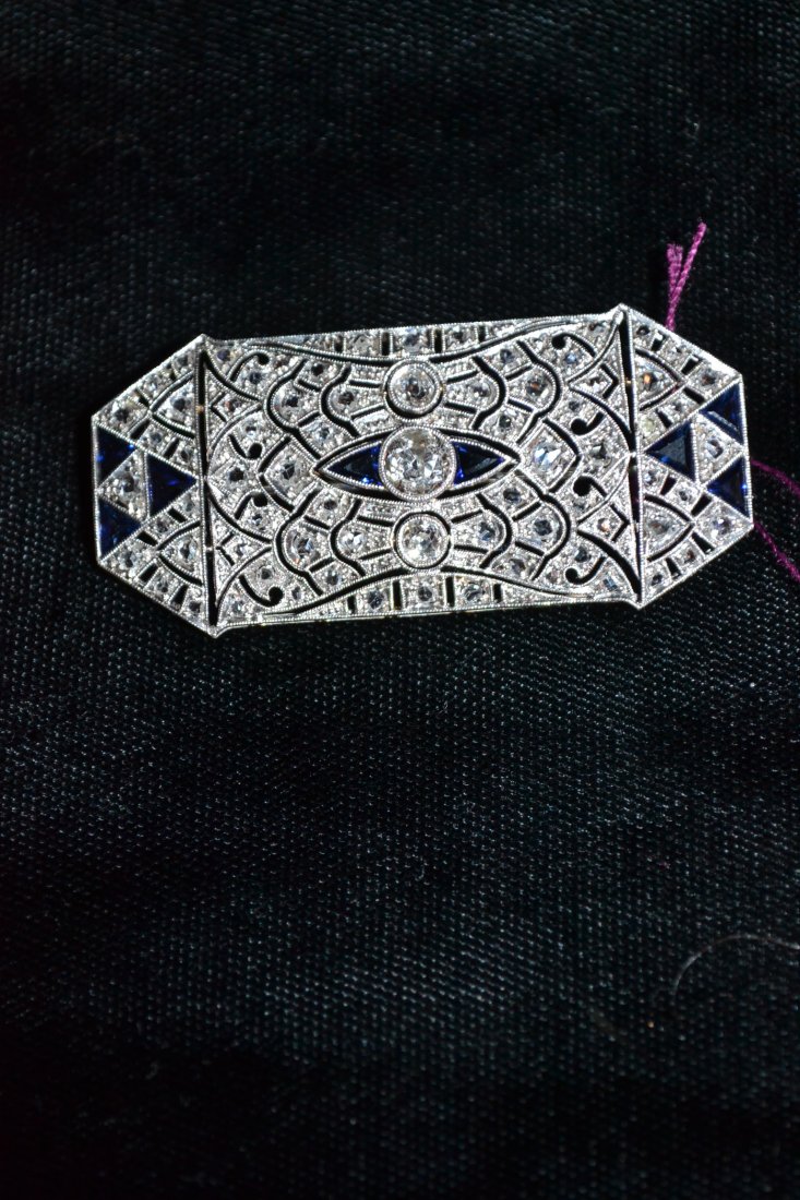 18kt GEORGIAN DIAMOND & SAPPHIRE PIN - 5.4dwt ; - 6