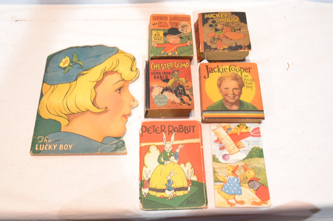MICKEY MOUSE - 1933 , CHESTER GUMP & MOON MULLINS: BIG LITTLE BOOKS (TEAR IN MICKYS COVER) , JACKIE COOPER & PETER RABBIT BOOKS