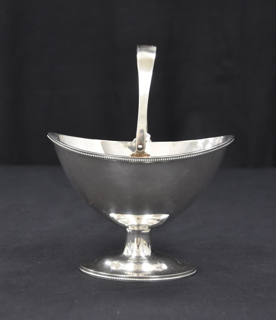 STERLING SILVER BASKET: 7ozt ; 5 3/4" x 4" x 7: WITH HANDLE UP