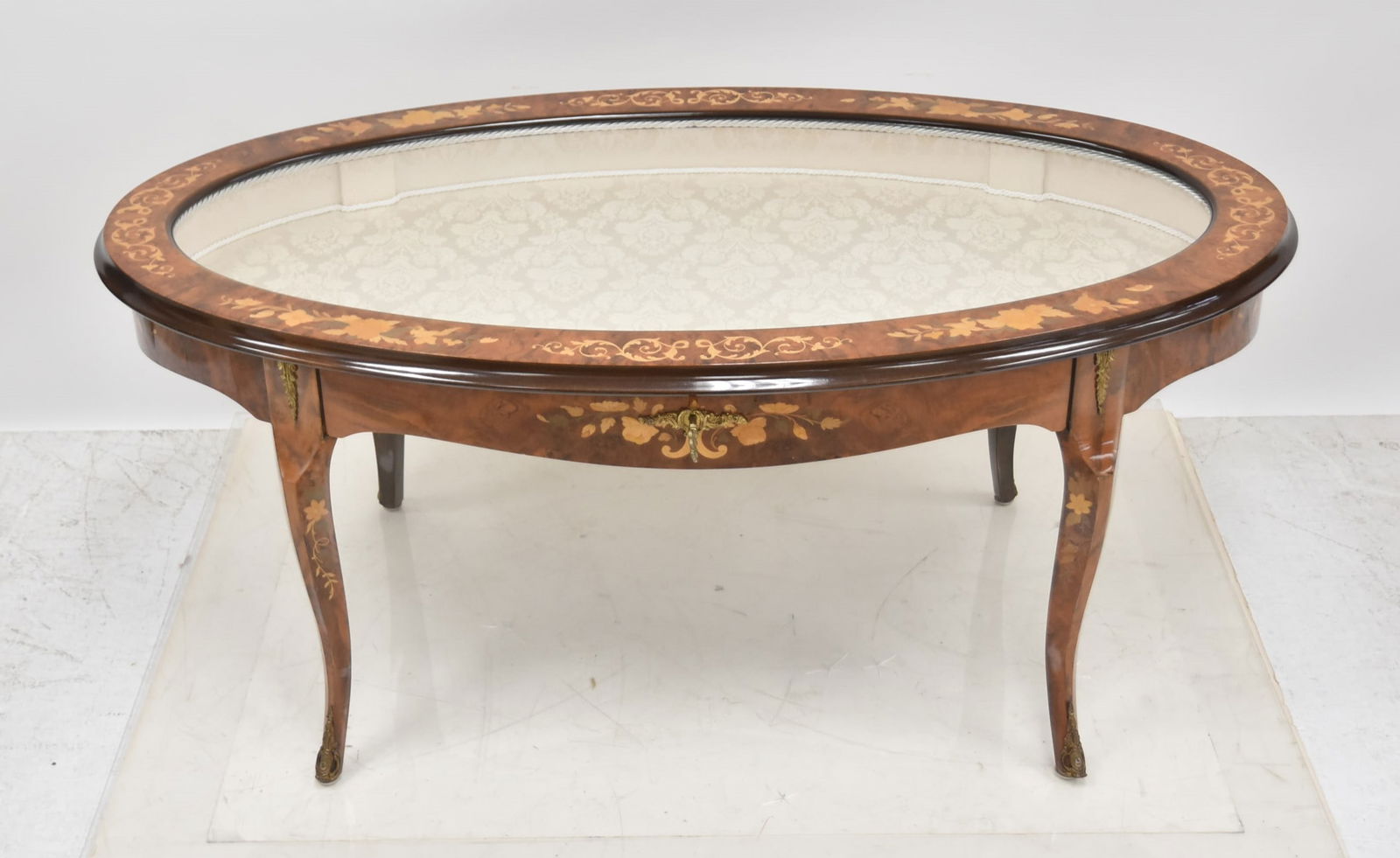 ITALIAN FLORAL INLAID CURIO DISPLAY COFFEE TABLE (1 of 14)