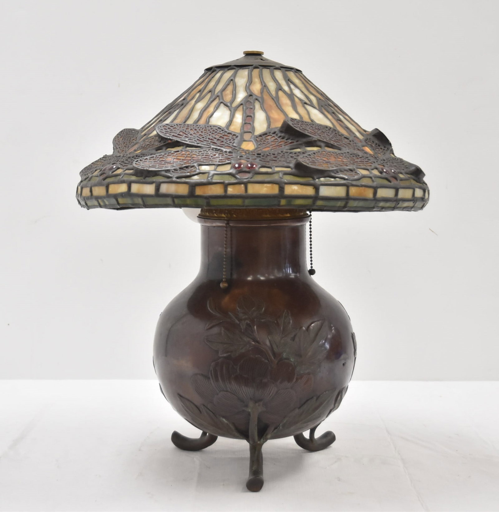 JAPANESE BRONZE & LEADED GLASS TABLE LAMP (1 of 20)