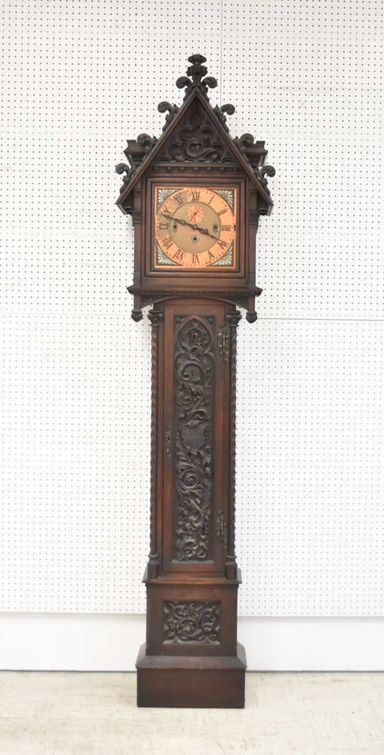 HEAVILY CARVED GOTHIC TALL CASE CLOCK (1 of 20)