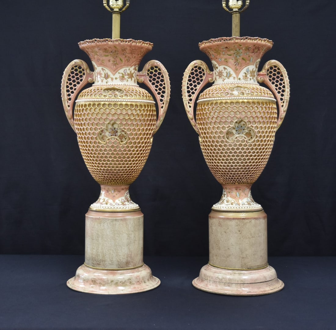 (Pr) LARGE SZOLNAY DOUBLE WALL VASE LAMPS (1 of 15)